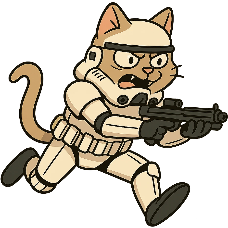 stormtrooper cat leaping forward in battle emoji