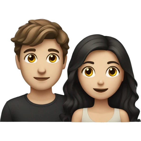 Brunette girl and brunette boy with black cat emoji