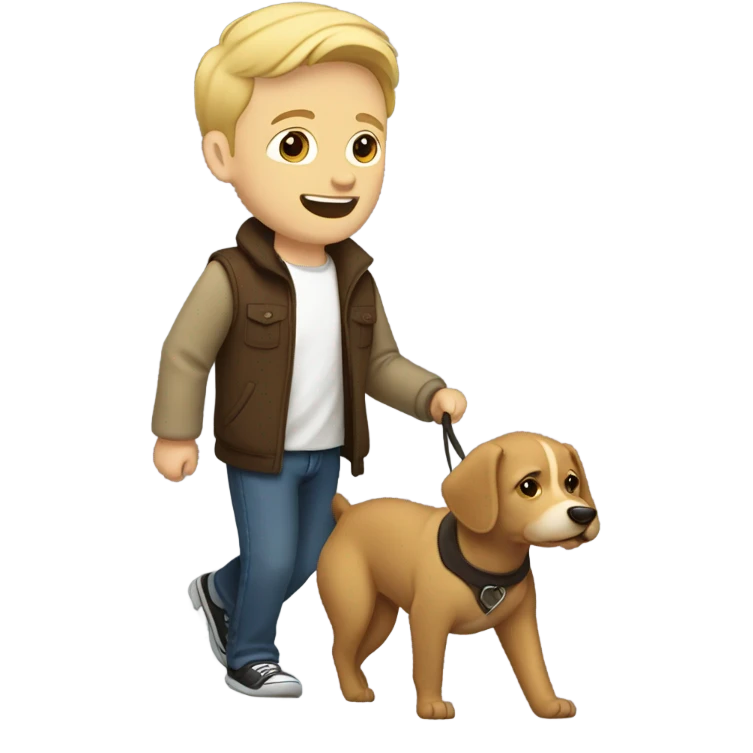 white boy with blonde hair and goatee walking a brown dog  emoji