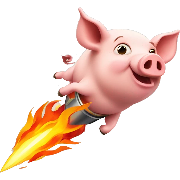 pig flying with rocket and flames  emoji