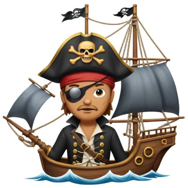 pirate with eye sailing a ship in strom sea background emoji