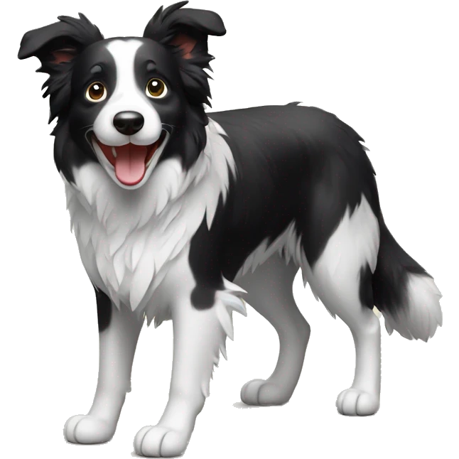 A cute Border Collie with its two front legs raised and smiling emoji
