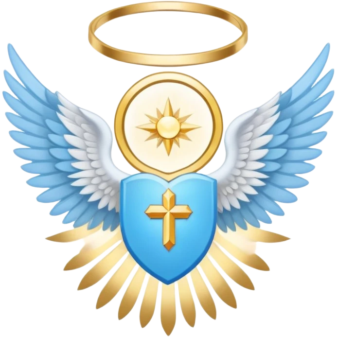 holy saint emblem with light blue wings and golden halo emoji