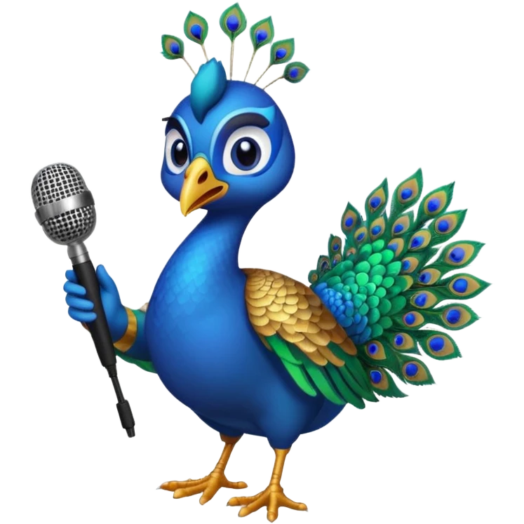 A peacock holding a microphone in his hands emoji