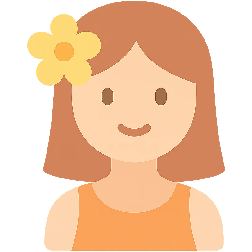 girl with straight hair, flower in her hair, summer vibe colored icon emoji