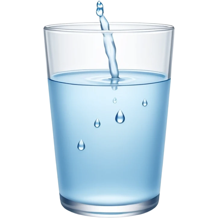 “A clear glass filled with clean drinking water, small water droplets on the outside, placed on a white table, minimal and fresh look” emoji