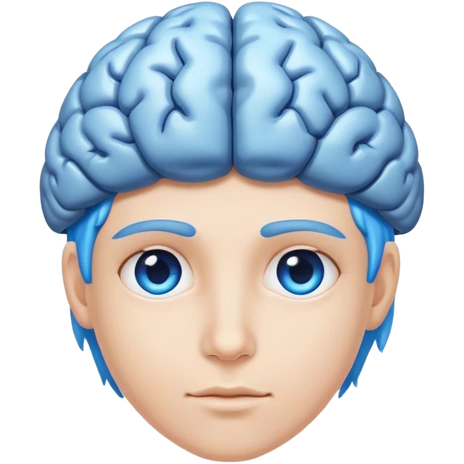 A real person face emoji and hair is replaced by a blue brain emoji