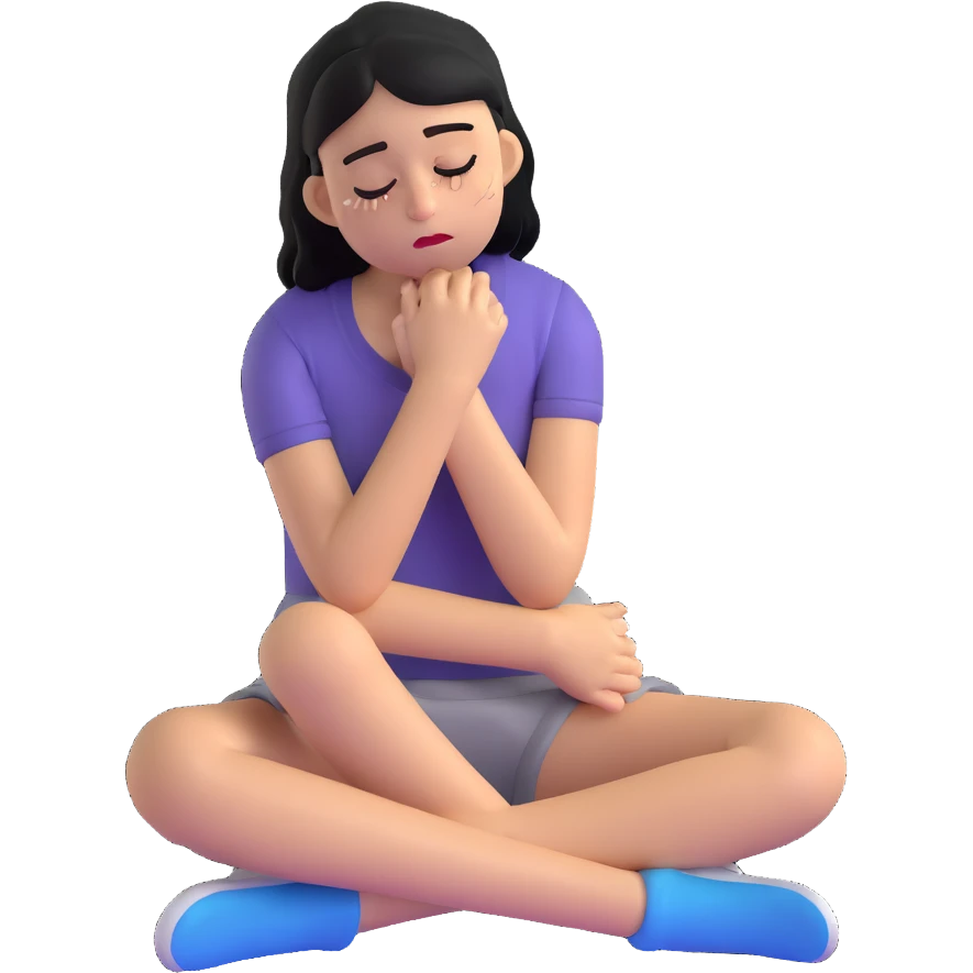 crying girl, sitting with knees hugged emoji