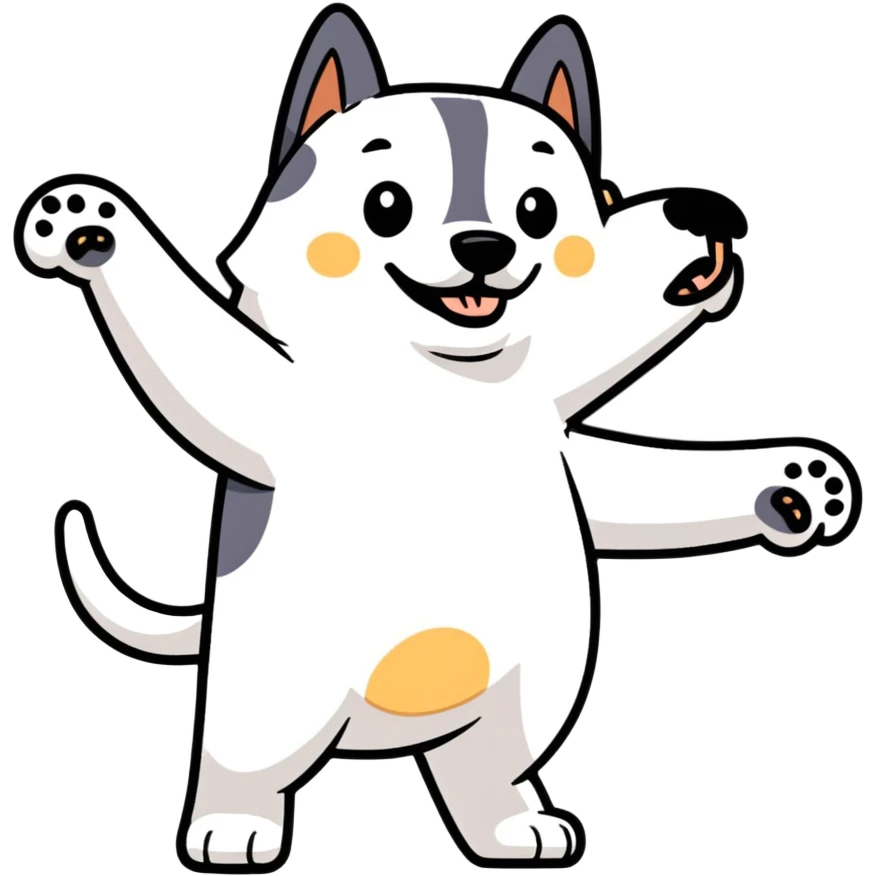 Dog dancing with gun fingers emoji