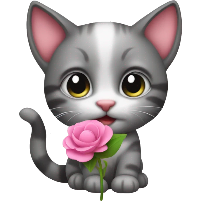 Cute kitten holding a pink flower emoji