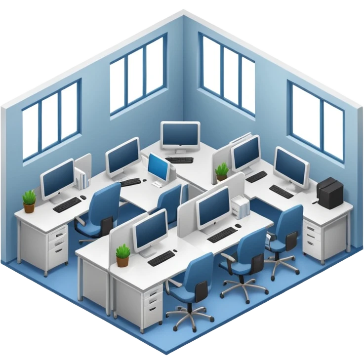 an office with several desks in an isometric style emoji