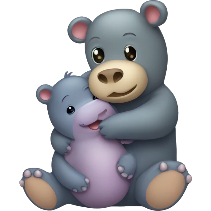 teddy bear hugging a baby hippo emoji