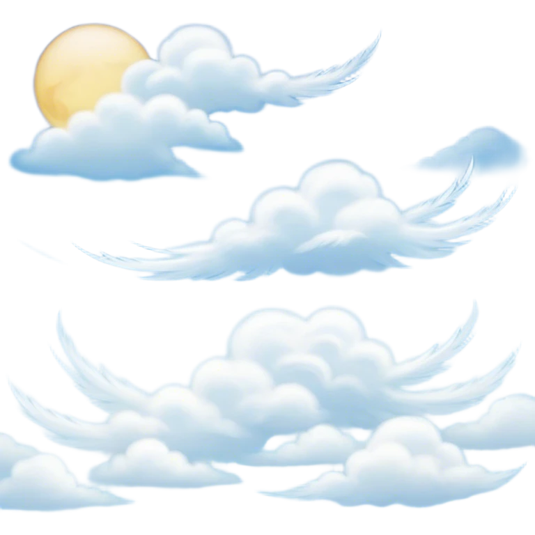 Cinematic Realistic Cirrus Emoji, High and wispy, with thin, delicate clouds stretching across the sky like brush strokes of white. The light, feathery clouds suggest clear weather and distant horizons, evoking a sense of tranquility. Soft glowing outline, capturing the essence of serene skies and airy beauty in a graceful cirrus cloud! emoji