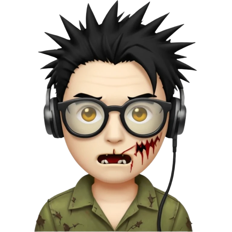 make a zombie iphone emoji with black  glasses, scratches black spiky hair and headphone
 emoji