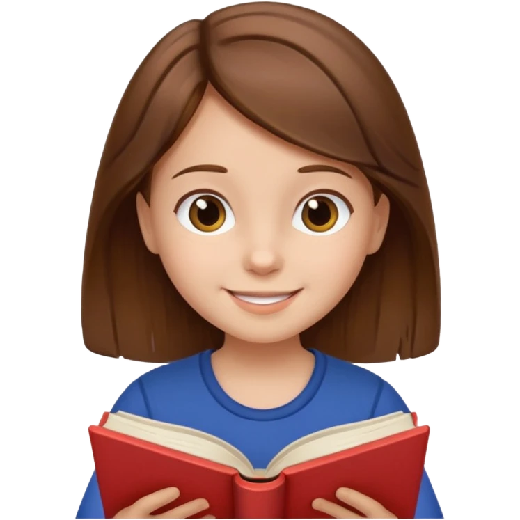Niña pequeña de cabello castaño leyendo un libro feliz emoji