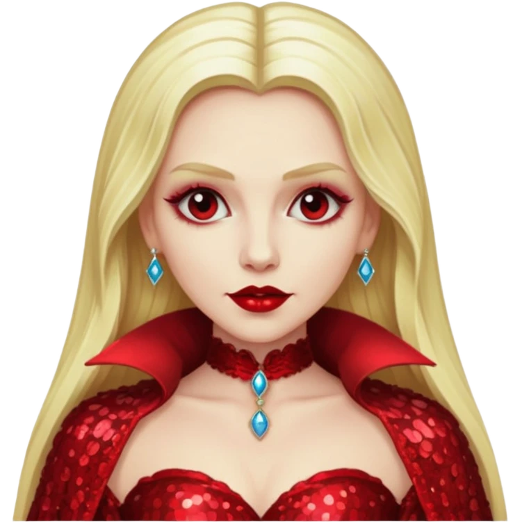 Bride of Dracula with long blonde hair, red sequin outfit emoji