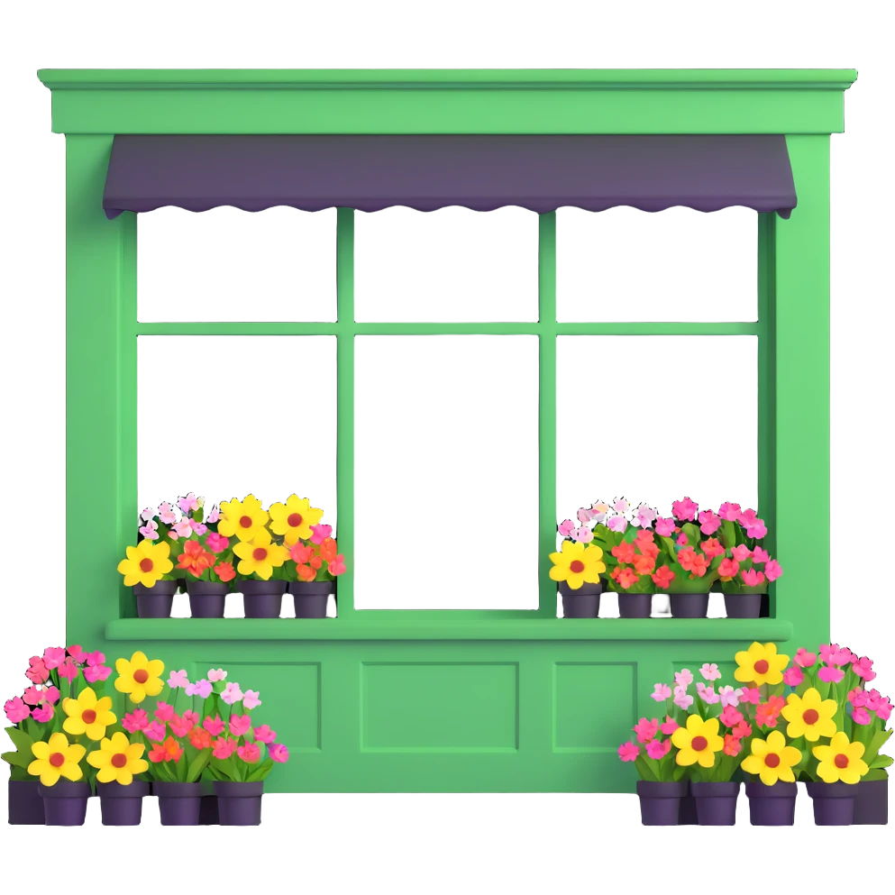 green store front with spring flowers in the window emoji