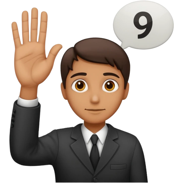 jury character holding out their hand with a sign that says 9 emoji
