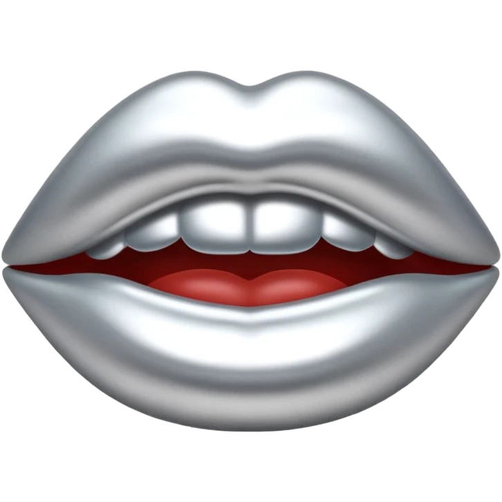 Chrome silver lips emoji, glossy metallic texture, iOS emoji style, smooth reflections, bold but minimal design, centered emoji