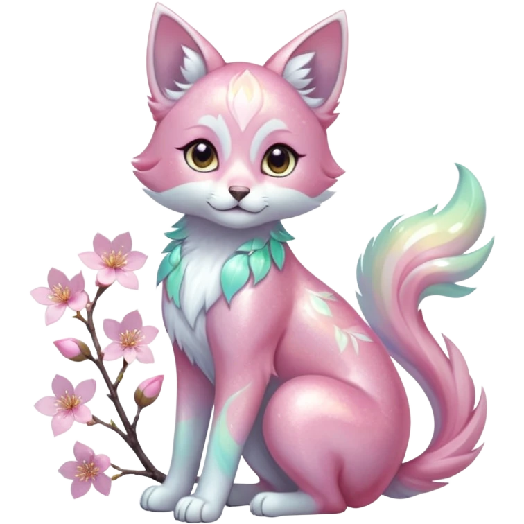 Multicolored sparkly shiny ethereal pastel iridescent light pale cute adorable pretty feminine elegant realistic floral exotic marble-Sakura-Falvie-Fionbri-fursona, full body emoji