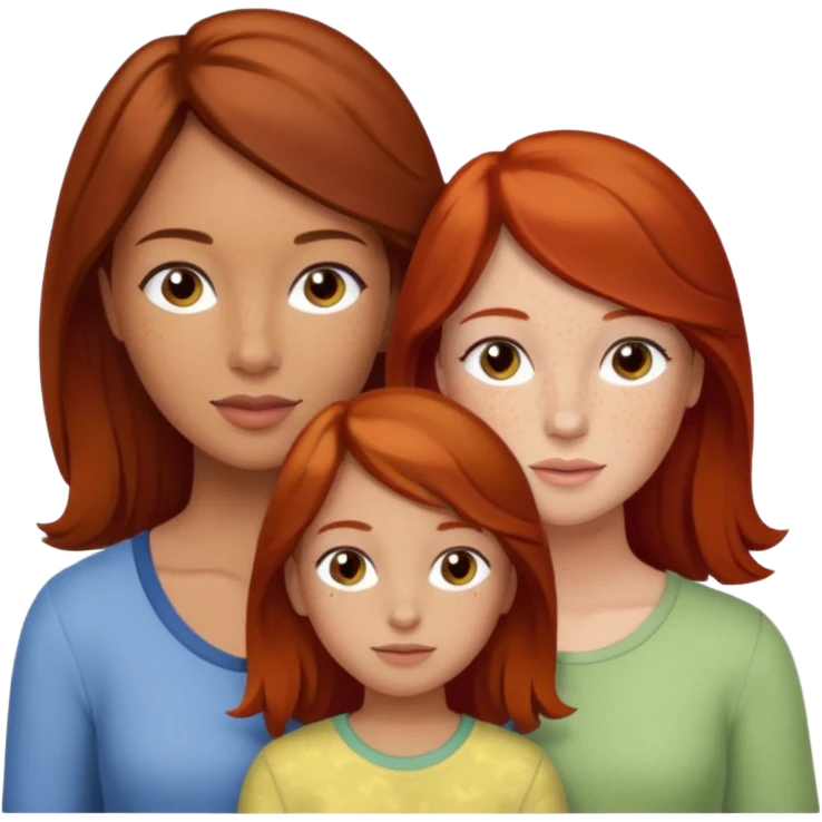 Brunette mom with two twins, one redhead girl and one brunette girl emoji