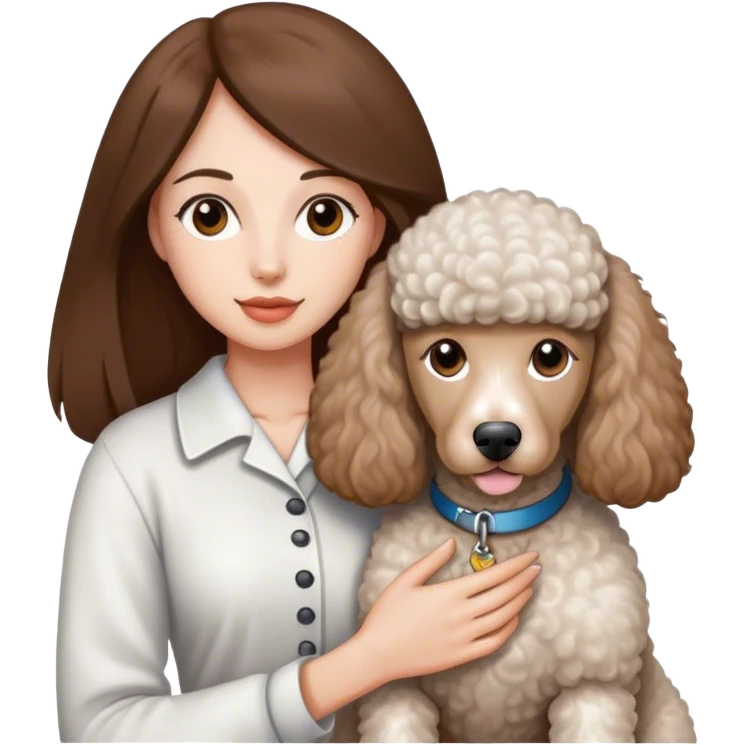 Long straight brown hair brown eyes beautiful women and white standard poodle you're holding emoji