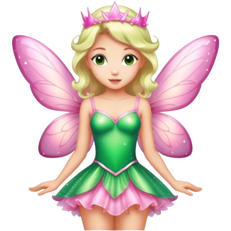 pink fairy in green dress sparkle emoji