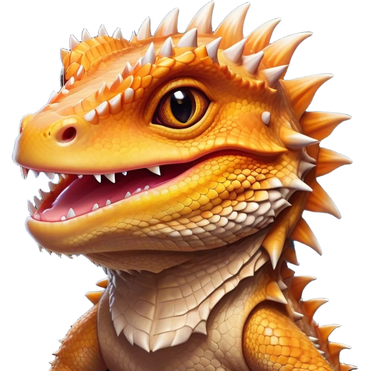 Cinematic Comical Bearded Dragon Portrait Emoji, Head tilted dramatically with an exaggeratedly amused expression, featuring a striking, glossy scaled hide with a quirky, spiky beard and wide, expressive eyes full of playful disbelief, Simplified yet hilariously expressive features, highly detailed, glowing with a slightly sassy glow, high shine, dramatic yet playful, stylized with an air of cheeky mischief, bright and endearing, soft glowing outline, capturing the essence of a spirited and over‐the‐top dragon, so meme‐worthy it feels like it could snap its jaws into internet fame instantly! emoji