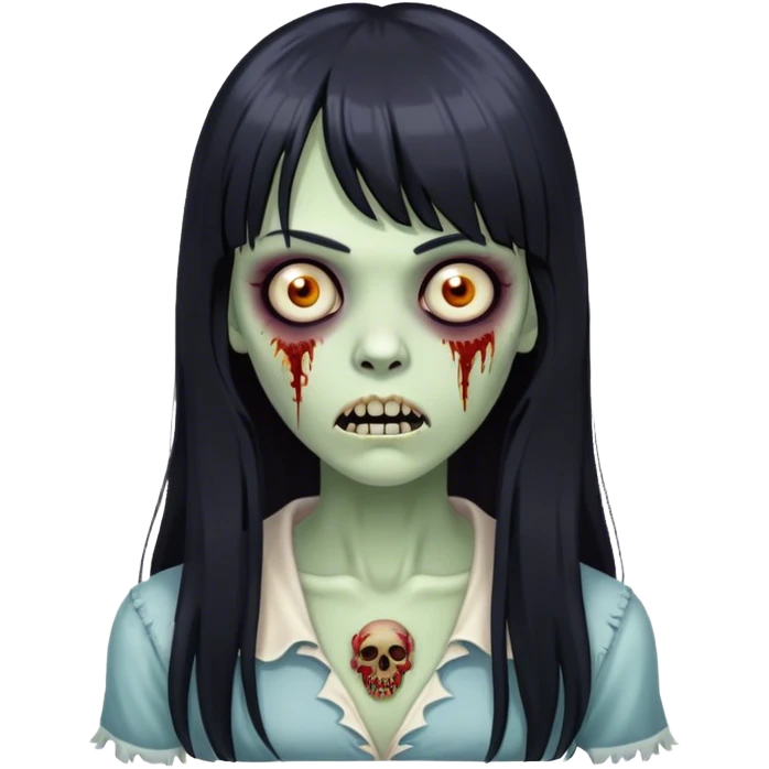 mulher zumbi com cabelo preto longo e franja emoji