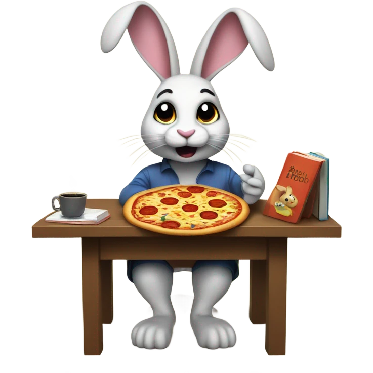 A rabbit eating a pizza reading a book and listening to techno music emoji