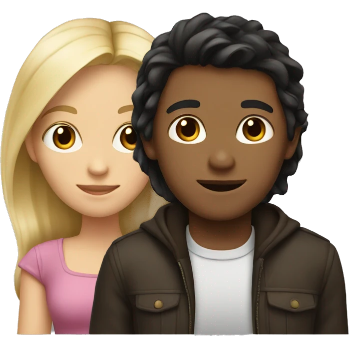 girl with dark hair, boy with blonde hair  emoji