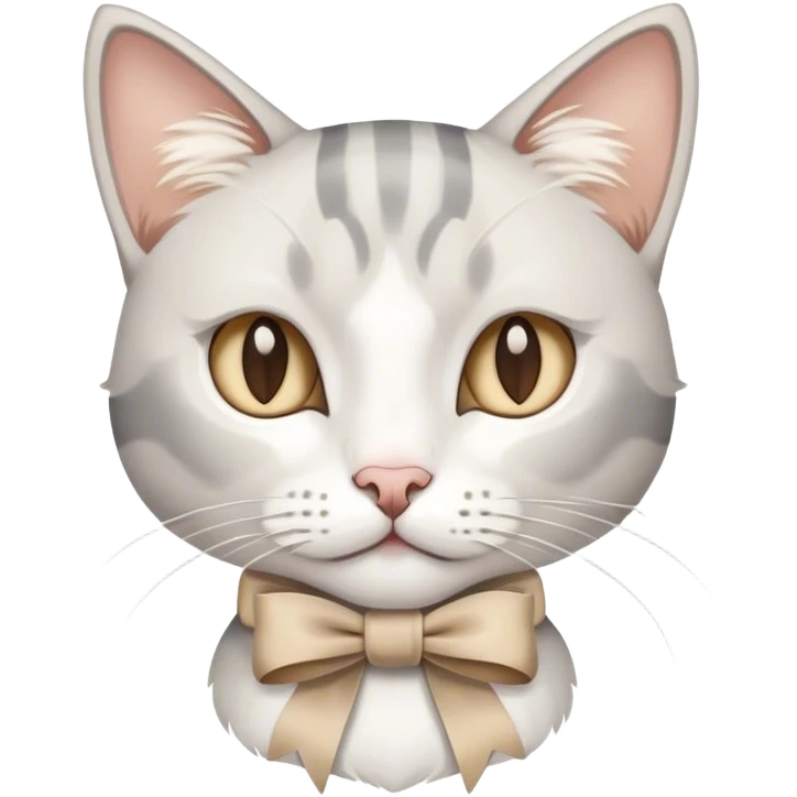 White and grey cat with a beige ribbon  emoji