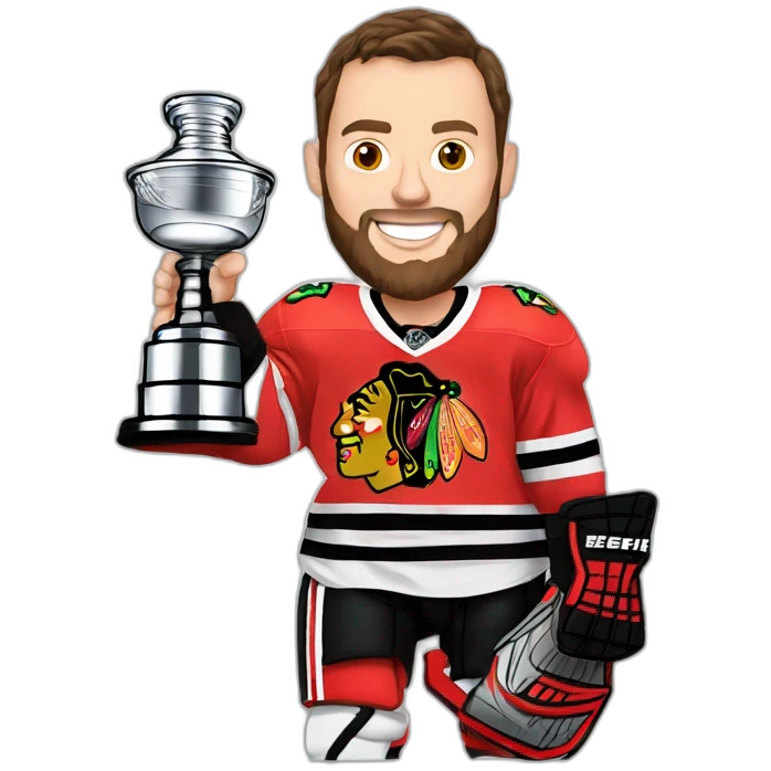 Jonathan Toews holding the Stanley Cup with beard emoji
