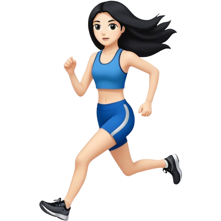 black haired black eyes white girl super long hair. jogging  emoji