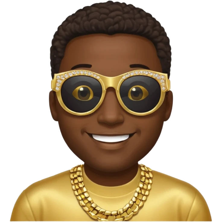 Black pimp very dark skin add large gold bling sunglasses emoji
