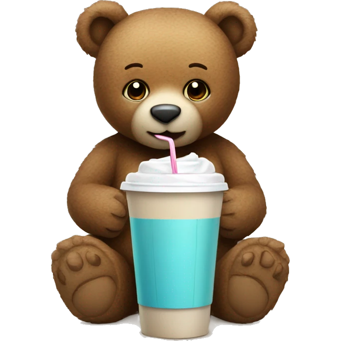Teddy bear drinking ice coffee emoji
