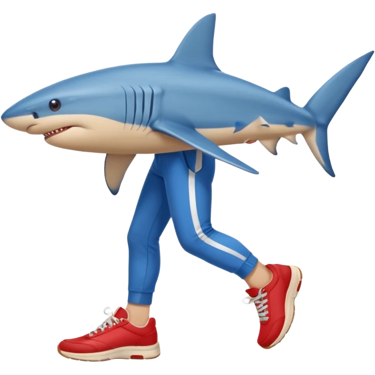 A blue shark with blue human legs and red sneakers emoji