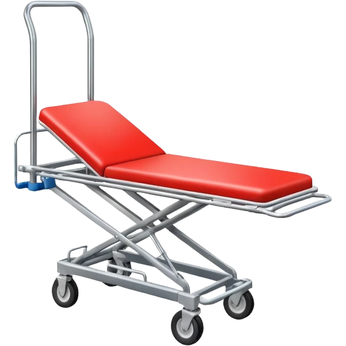 An open-back stretcher trolley being loaded into the ambulance bay. emoji