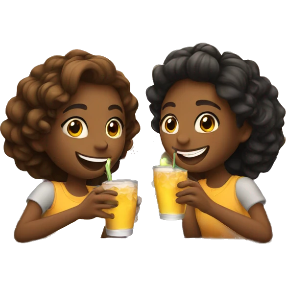 smiling girls enjoying drink emoji