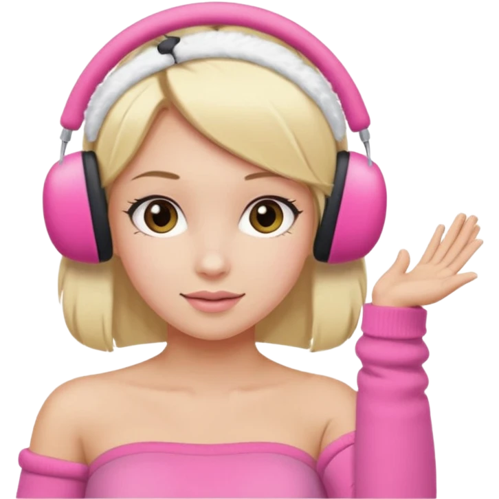 Mädchen mit blondem glattem Haar und rosanen top ohne Träger weißen armschützer und rosa Ohrenschützer emoji