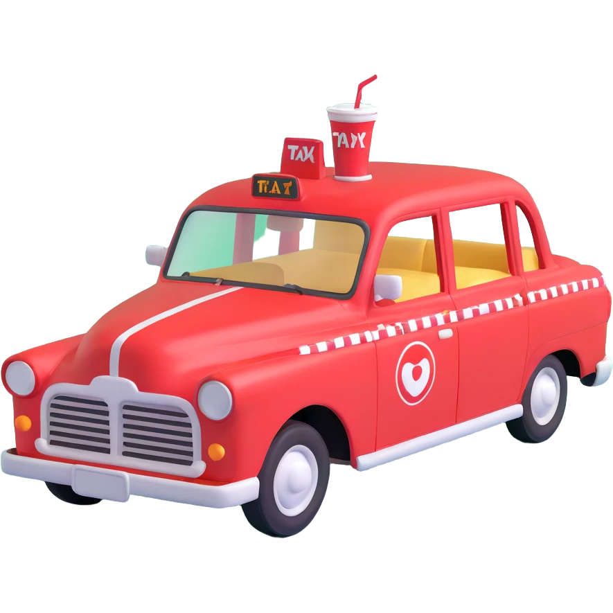 A red taxi cab with a soda fountain on top emoji