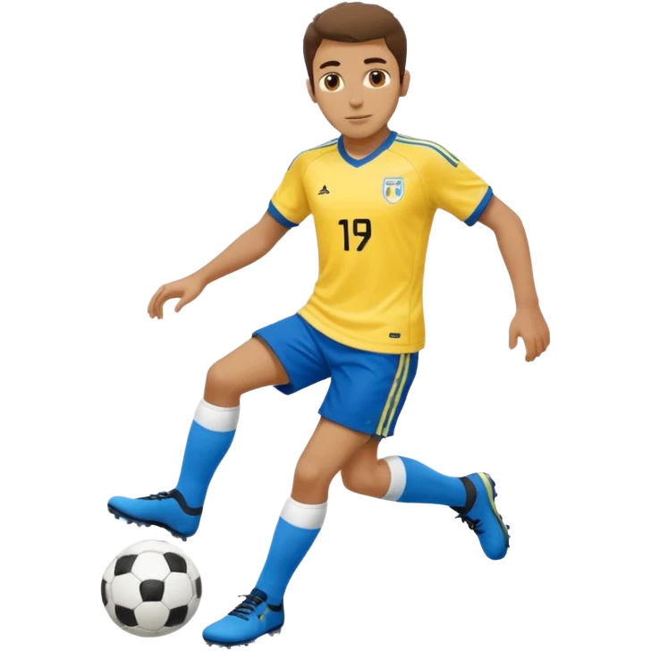 Persian soccer player in full soccer team kit with a yellow top, blue shorts and white socks, no soccer ball emoji