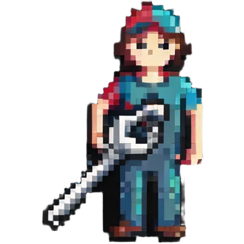 Simple pixel art IT badge with colorful person holding a car wrench key emoji