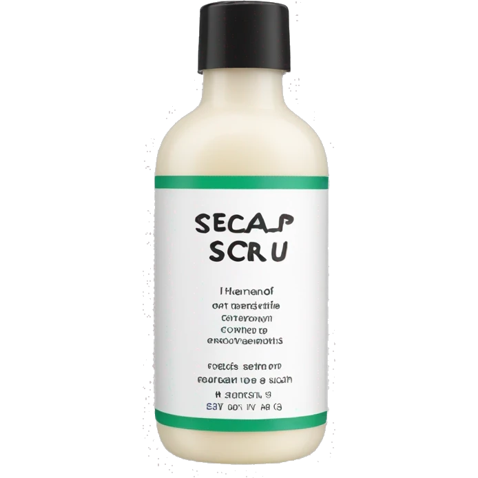 bottle of scalp scrub with label emoji