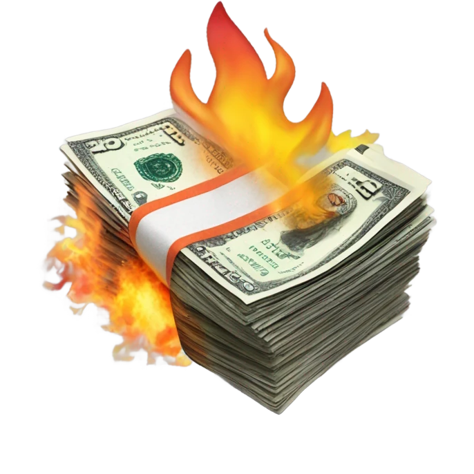 Monopoly money burning emoji