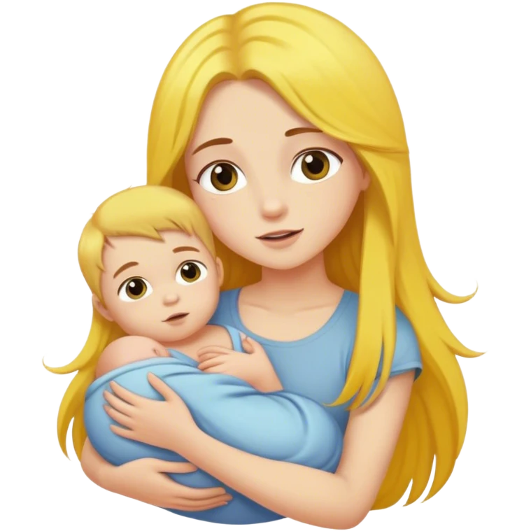 girl with long brown hair holding boy baby with yellow hair  emoji
