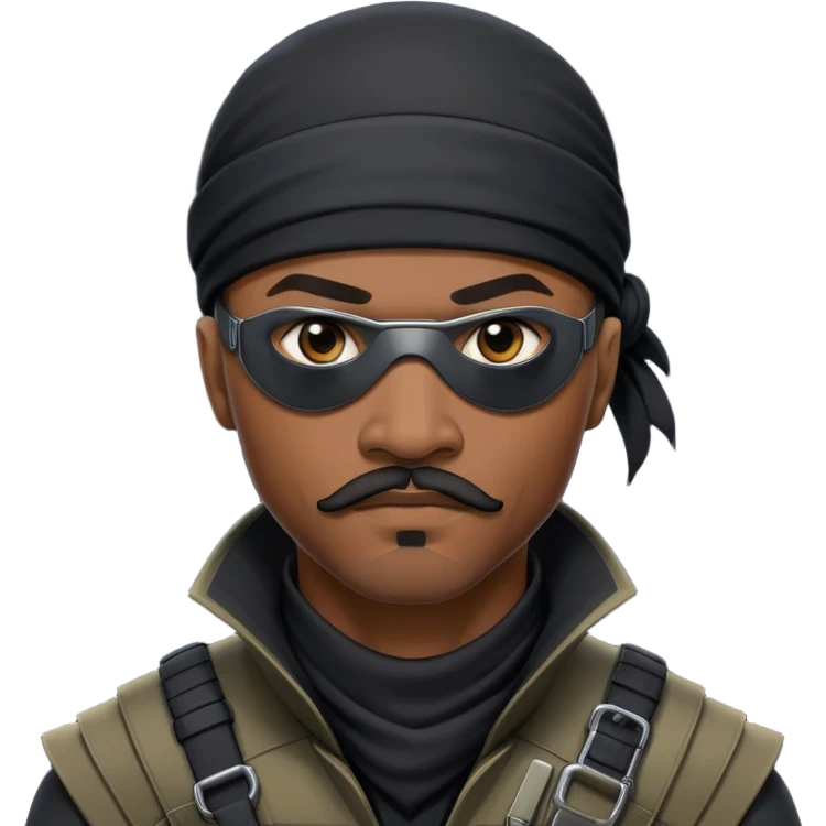 african-american mustache mercenary black asymmetrical eyepatch ninja hacker terminal command center emoji