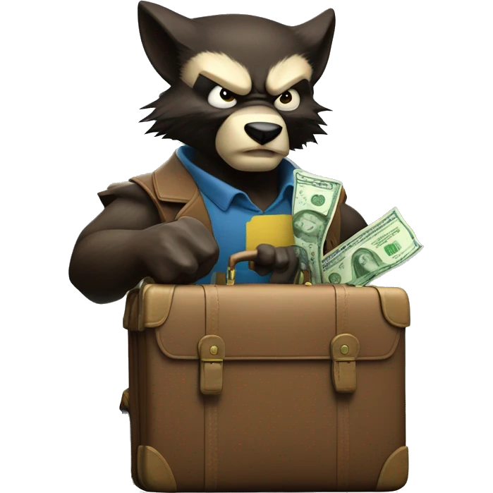 Wolverine with a briefcase and a stack of banknotes in his claws emoji