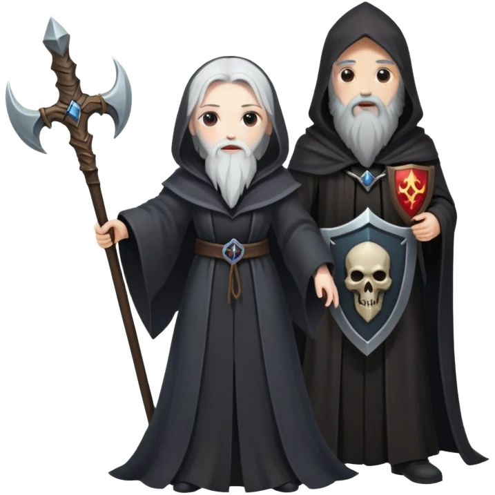Necromancer girl with sickle and shield, standing over a dead wizard emoji