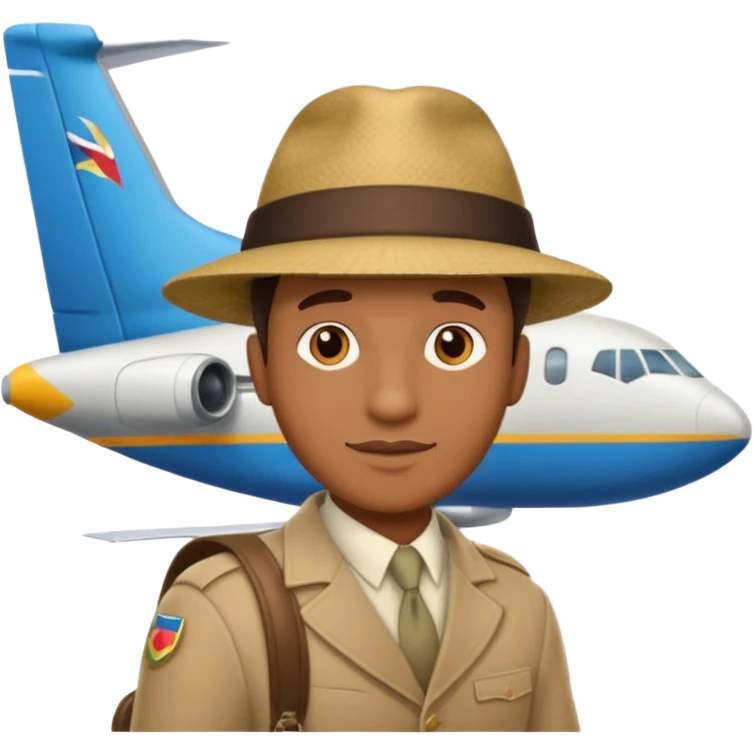 Visage homme créole réunionnais avec chapeau arrive avion emoji